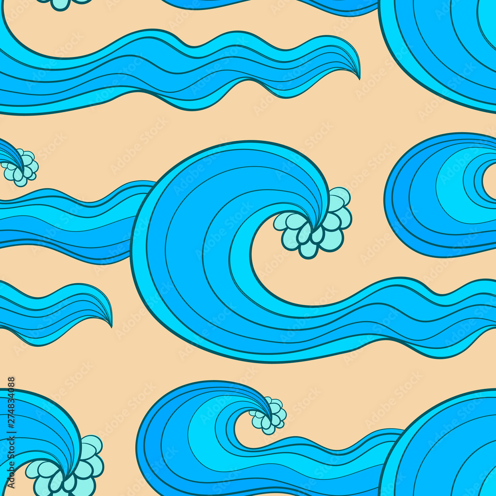 Calm blue waves on the sand