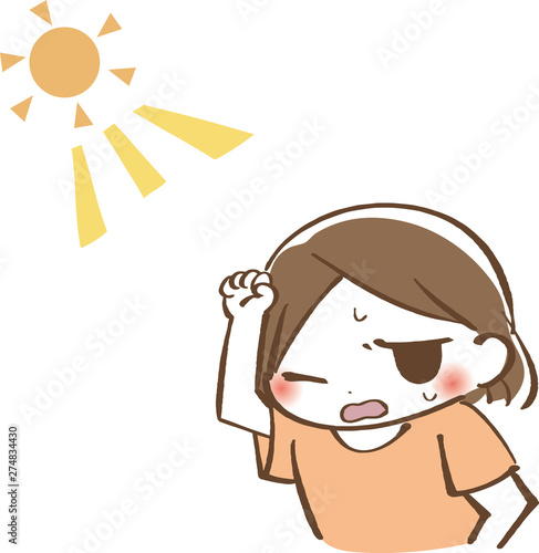 日差し　気にする　女性　夏　イラスト