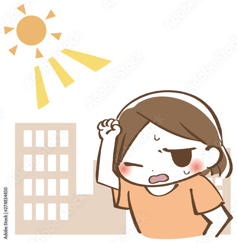 日差し　気にする　女性　夏　イラスト