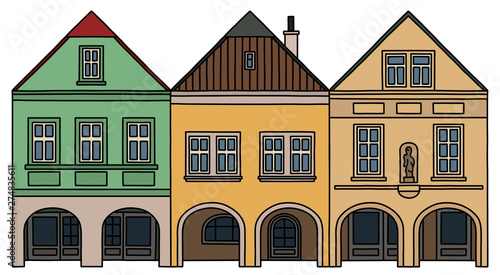 The hand drawing of three historical burger houses