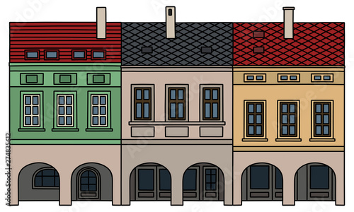 The hand drawing of three historical burger houses