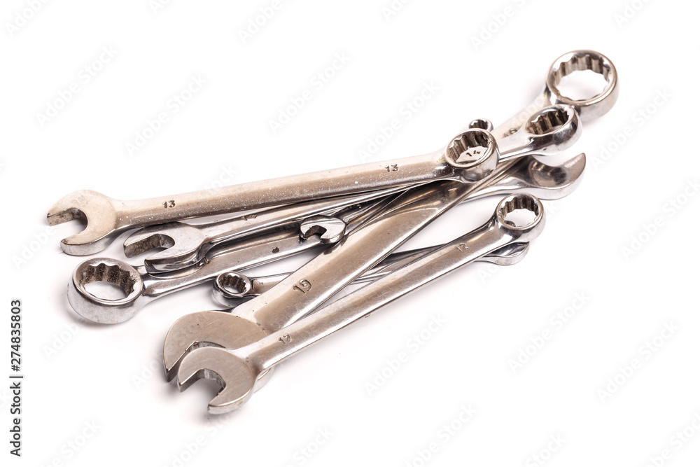 set of wrench tools isolated on white background . set of wrench tools isolated on white background .