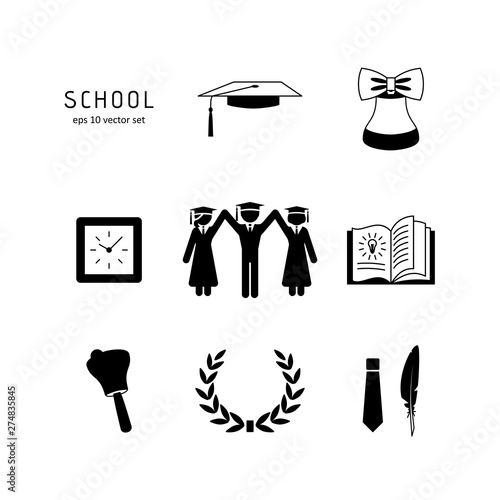 School - vector icons set on white background.