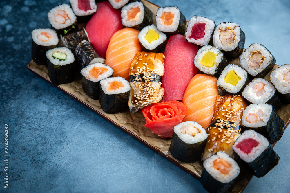 Big set of colorful sushi rolls Big set of colorful sushi rolls