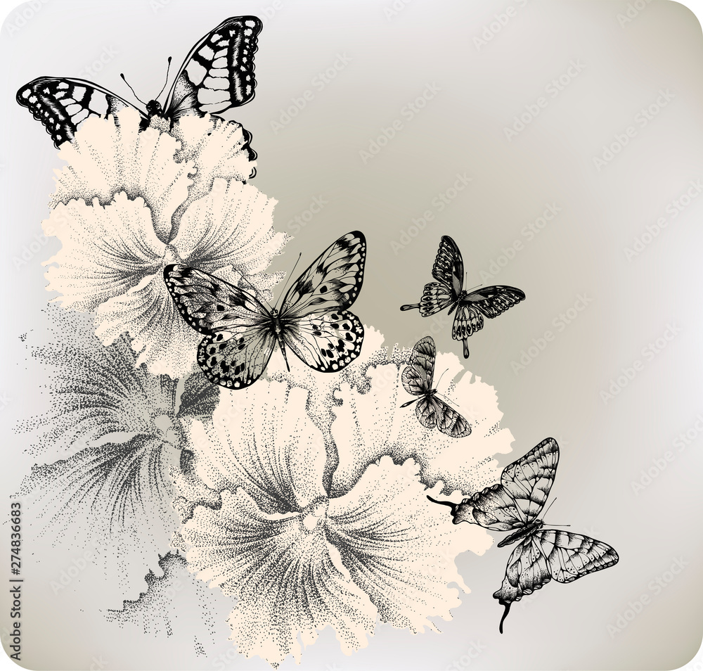 custom made wallpaper toronto digitalBackground with flowers pansies and butterflies.Hand drawing. Vector illustration.