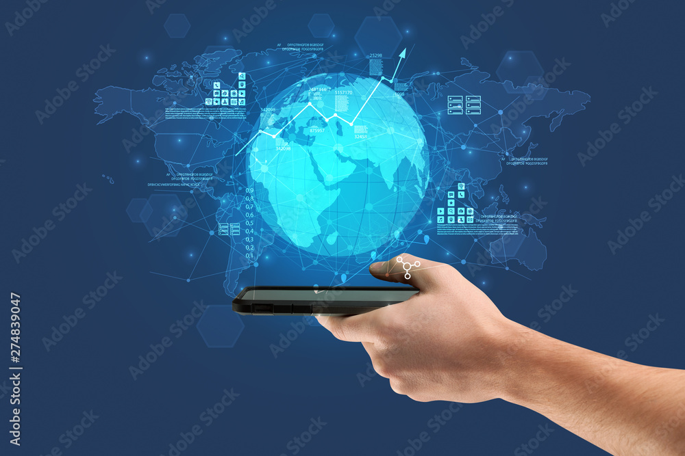 Hand using phone with multinational worldwide estate report concept
Hand using phone with multinational worldwide estate report concept