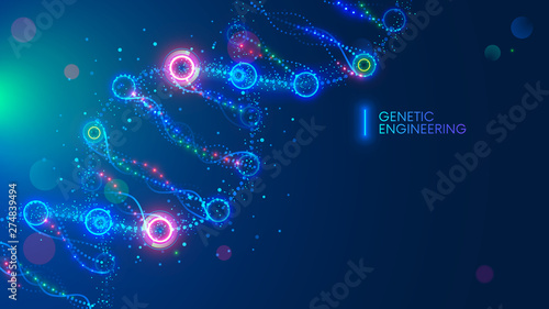 DNA molecule vector illustration or science background. Genetic engineering and editing gene. Sci medical technology conceptual banner. Microscopic structure. Biotechnology or chemistry template.