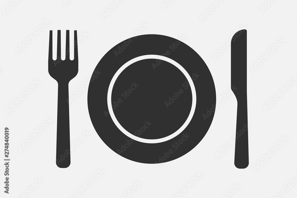 Fork Knife Plate Icon isolated on white background. Vector illustration. Fork Knife Plate Icon isolated on white background. Vector illustration.