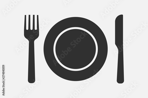 Fork Knife Plate Icon isolated on white background. Vector illustration.