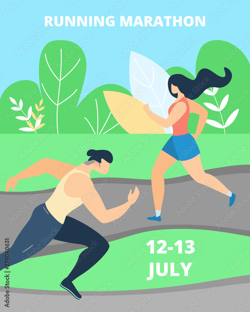 Flat Banner Running Marathon Lettering Cartoon. Flat Banner Running Marathon Lettering Cartoon.