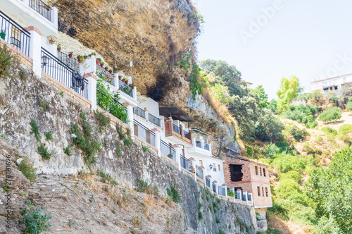 View of the little white town of Setenil de las Bodegas between the rocks in Andalusia, Spain