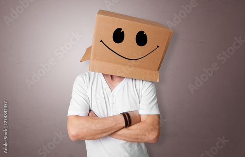 Man with cardboard box head 