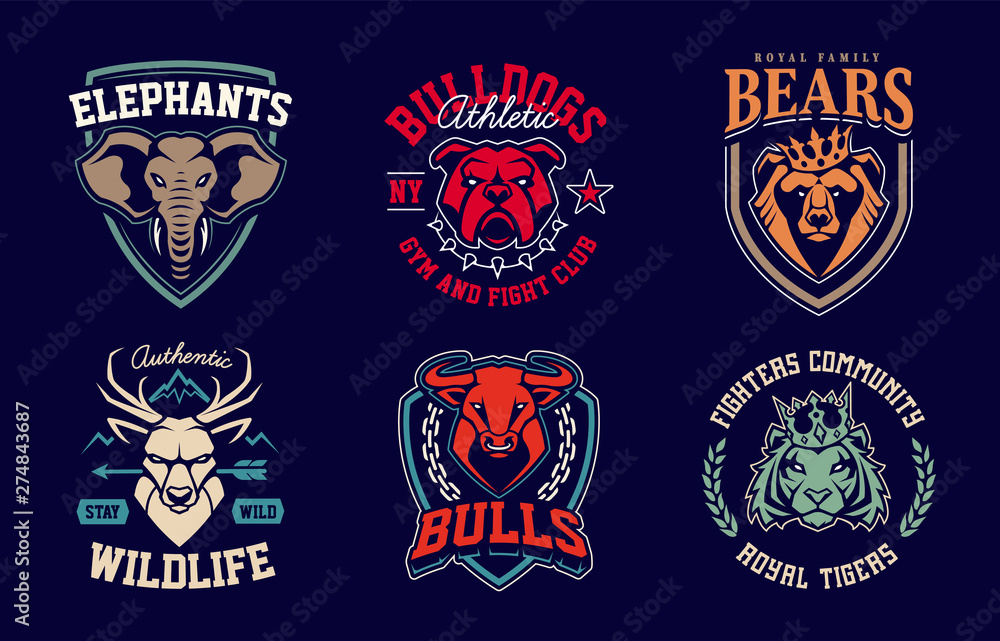 Emblem design templates with different animals mascots. Sport team