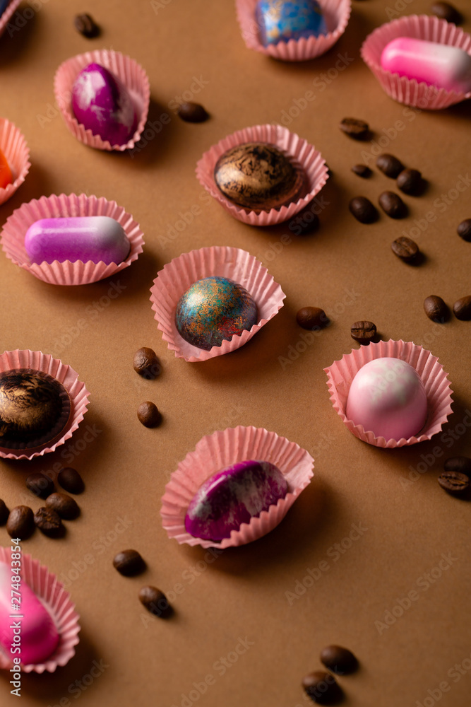 Set of luxury chocolate bonbons and coffee beans Set of luxury chocolate bonbons and coffee beans