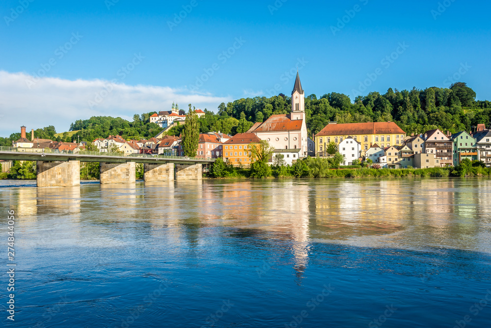 View at the Inn river with St.Gertarud church in Passau - Germany