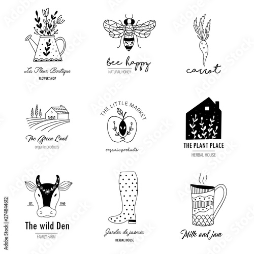 Hand drawn Farm logo set in doodle style