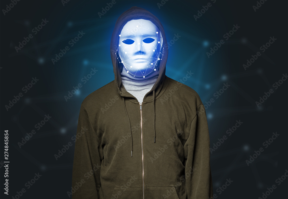 Face recognition with mesh. Cyber security concept. Face recognition with mesh. Cyber security concept.