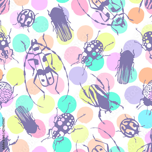 Seamless pattern with exotic beetles.
