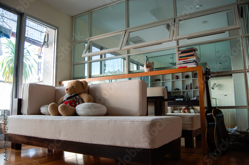 Teddy bear, sofabed, living room, condominium, Bangkok