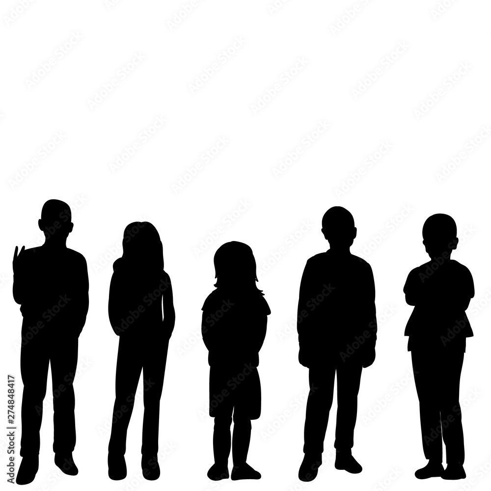 vector, isolated, silhouette group, a crowd of children