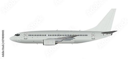 Commercial passenger airplane isolated on white background.