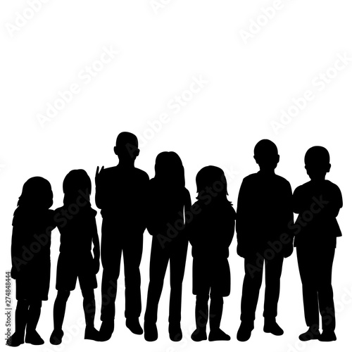 vector, isolated, silhouette group, a crowd of children