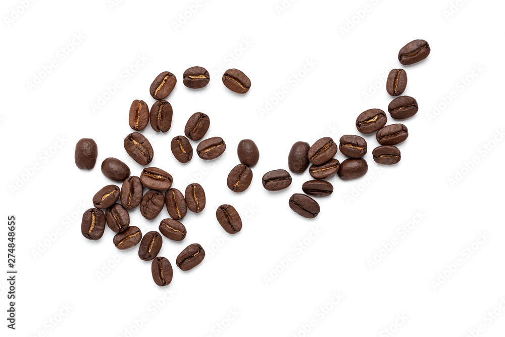 top view of coffee beans isolated on white background, top view of coffee beans isolated on white background,