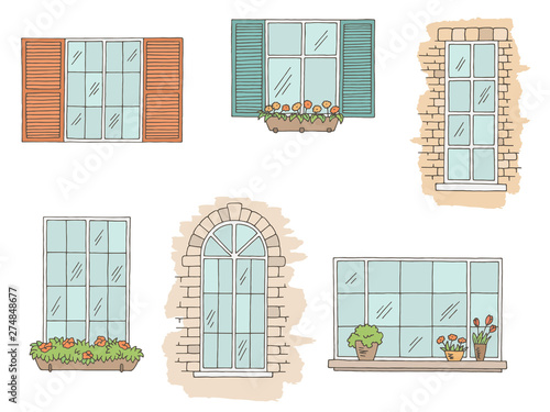 Windows set graphic color isolated sketch illustration vector