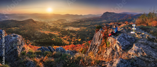 Slovakia forest autumn panorana landscape with mountain at sunrise © TTstudio