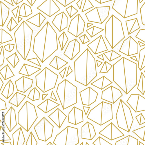 Random sizes stone shaped linear geometric elements. Seamless vector pattern in gold