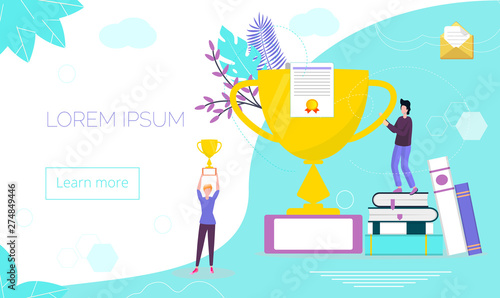Concepts for winner, diploma, language courses, gtouth of career, online education is shown. Modern vector for website and mobile website development, apps is presented.