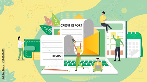 Online credit, loan, tax payment concept, when small people filling get bill, approved credit, it can be use for landing page,  websites, template, UI, web design, mobile app, poster, banner, flyer