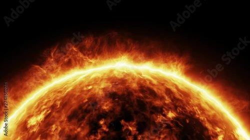 Highly realistic closeup look view of sun surface with flares, Burning star in space HD photo