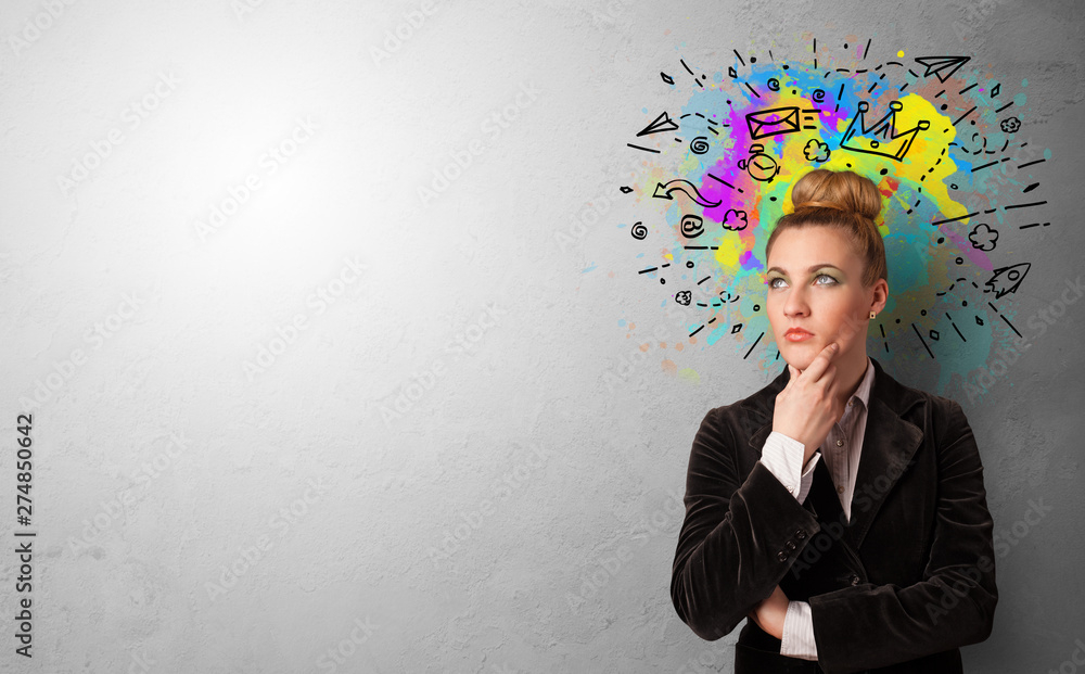 Business person with colorful splash above the head
Business person with colorful splash above the head