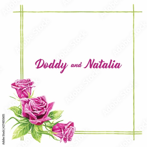 Elegant Wedding Invitation Floral Frame Invitation Card Watercolor Illustration Vector