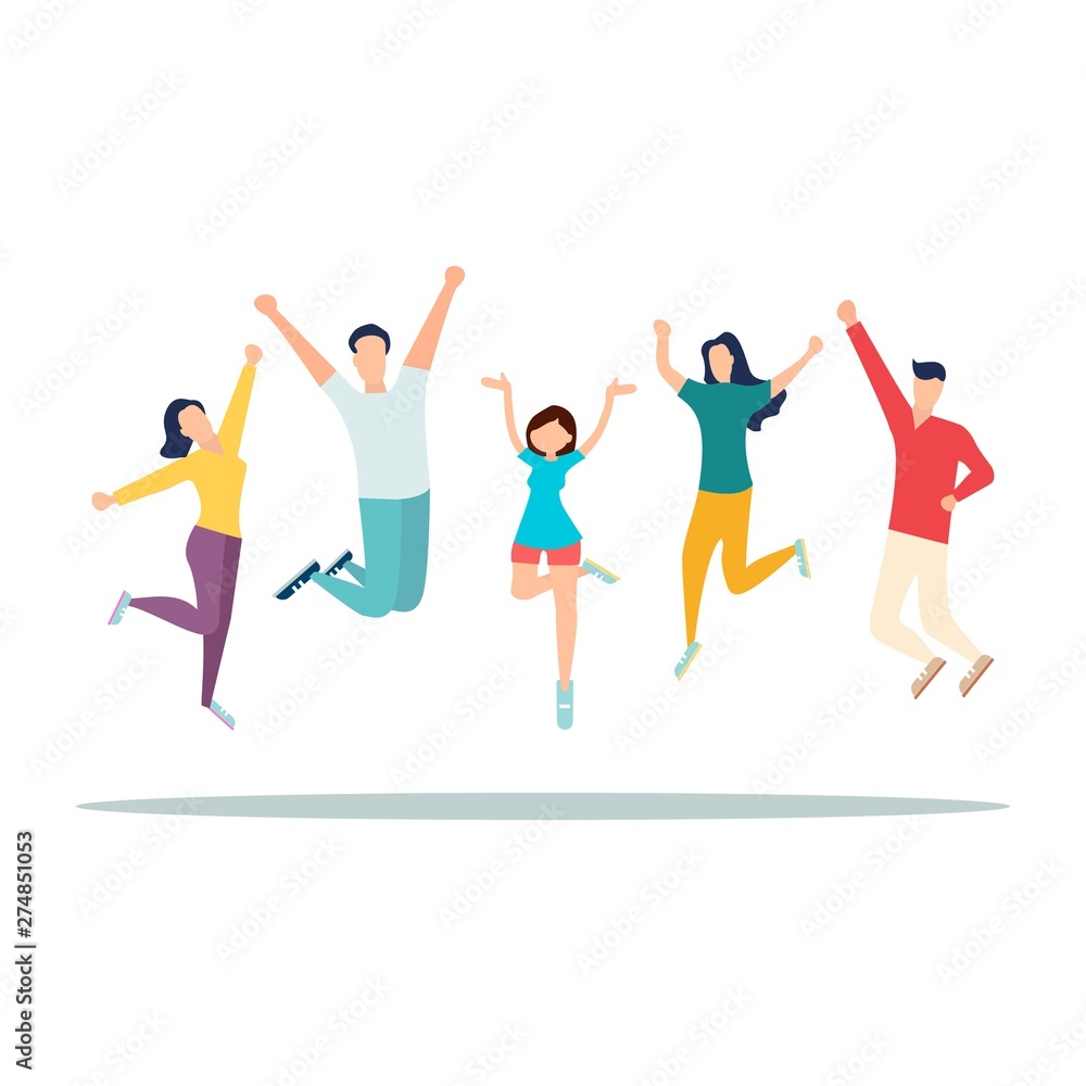 Vector illustrator, a group of happy, jumping people with happinesson a white background, Vector illustrator, a group of happy, jumping people with happinesson a white background,