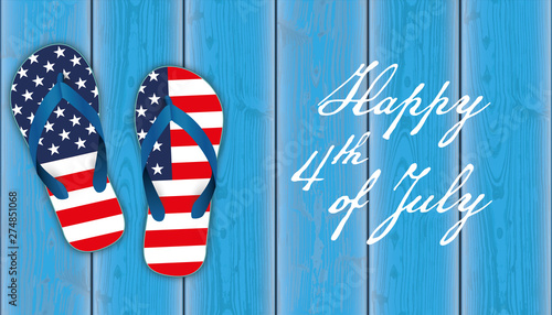 Happy 4th July Wood US Flag Flipflops Planks