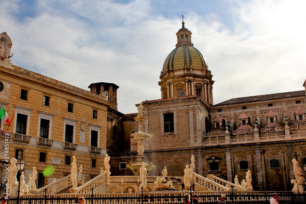 Panoramic view of Piazza Pretoria or Piazza della Vergogna, Palermo, Sicily