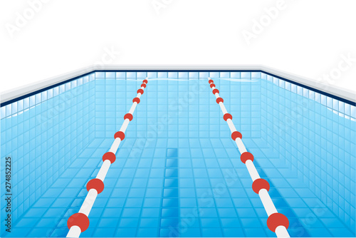Professional swimming pool with paths for dip and water flat vector illustration on white background