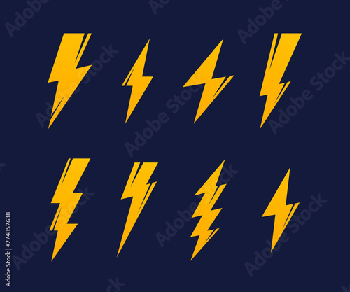 Set Lightning bolt. Thunderbolt, lightning strike. Modern flat style vector illustration