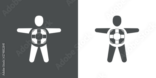 Logotipo abstracto LIFEGUARD con hombre y salvavidas en blanco y gris