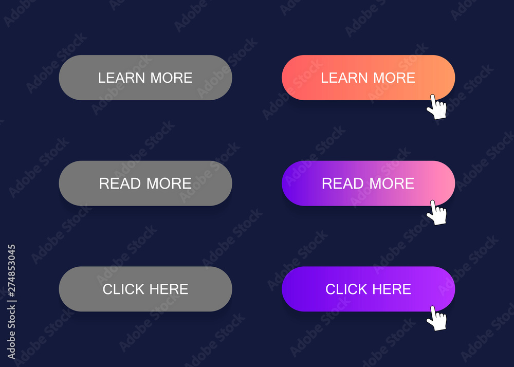 Set of modern material style buttons. Different gradient colors. Modern vector illustration flat style Set of modern material style buttons. Different gradient colors. Modern vector illustration flat style