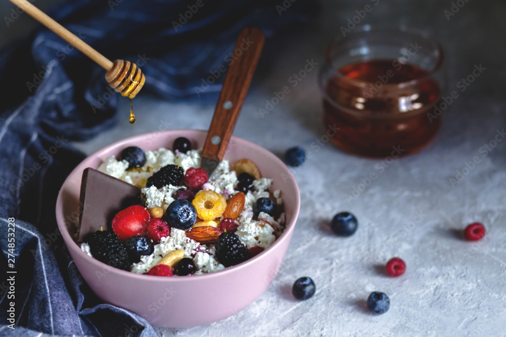 Fototapeta premium Breakfast with berries. Proper nutrition. Beautiful breakfast.