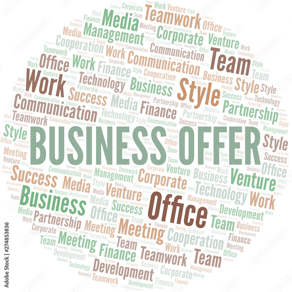 Business Offer word cloud. Collage made with text only. Business Offer word cloud. Collage made with text only.