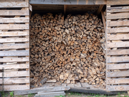 Background. Firewood for the winter in the barn