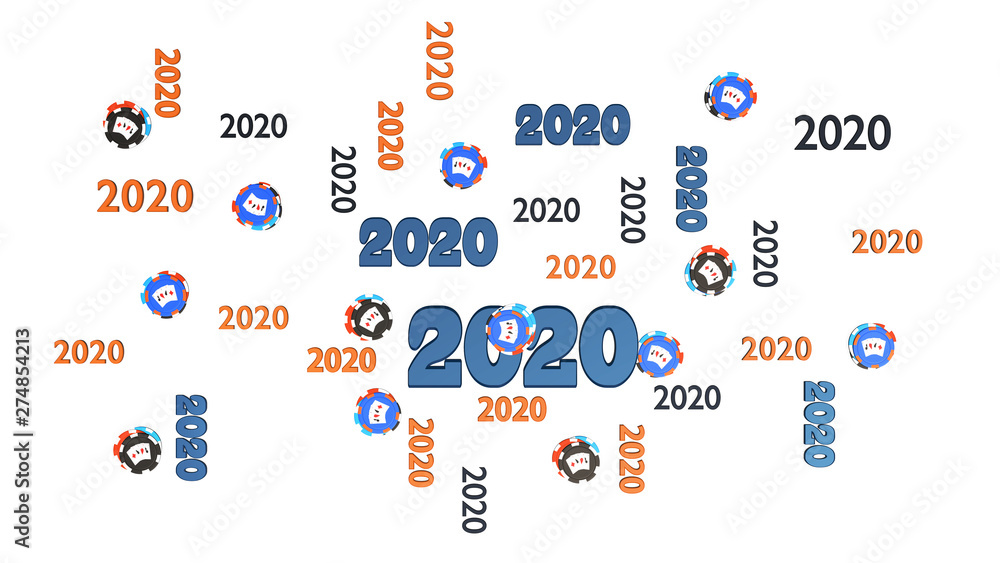Top View of Several Poker Chip 2020 Designs with Some Chips on a White Background