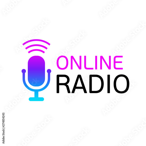 Design logo Online radio or color icon. vector sign of the microphone with the audio signals.