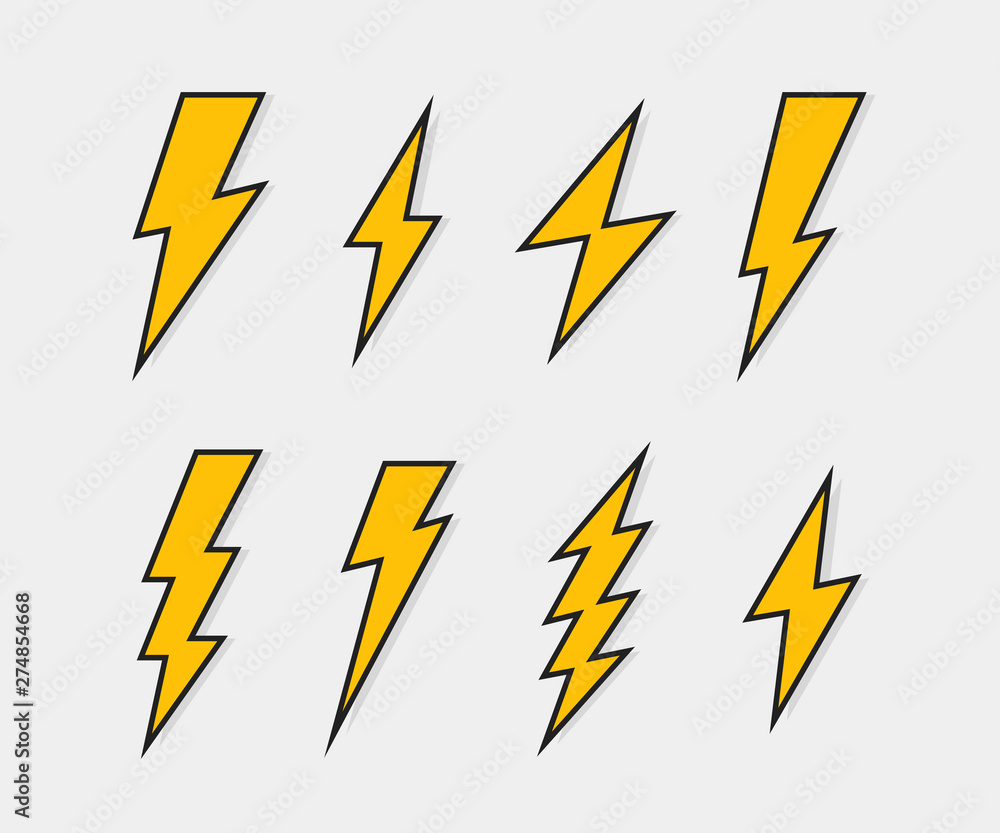 Electric lightning bolt logo set for your needs. Thunder icon. Modern flat style vector illustration Electric lightning bolt logo set for your needs. Thunder icon. Modern flat style vector illustration