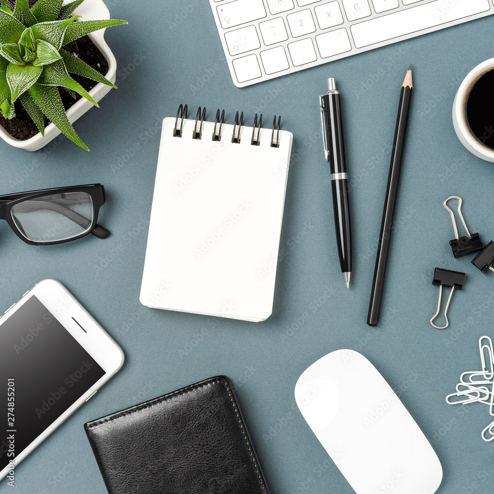 Office background with empty notebook. Top view Office background with empty notebook. Top view
