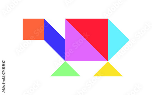 Color tangram puzzle in turtle or tortoise shape on white background (Vector)